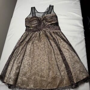 Hailey Logan by Adrianna Papell Black Gold Glitter Retro Formal Dress Size 10